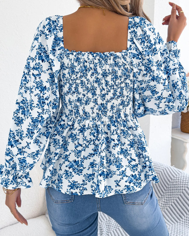 Floral Print Ruffled Chiffon Shirt