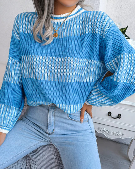 Contrast Striped Round Neck Pullover