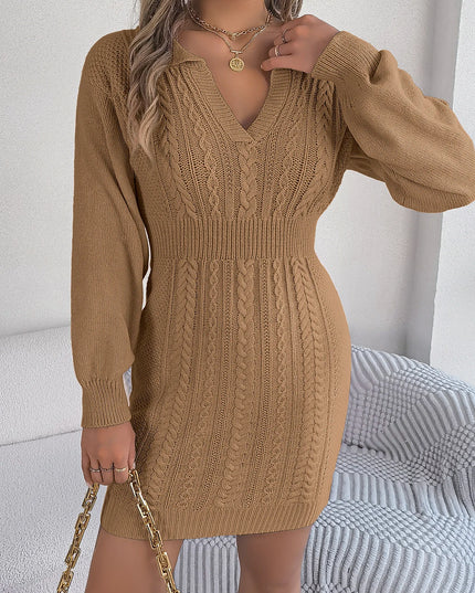 Lantern Sleeve Woolen Mini Dress