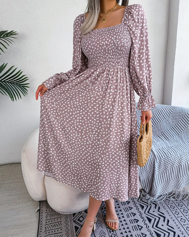 Polka Dot Square Neck Long Sleeve Dress