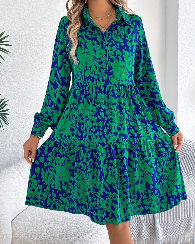 Leopard Print Turn Down Collar Dress