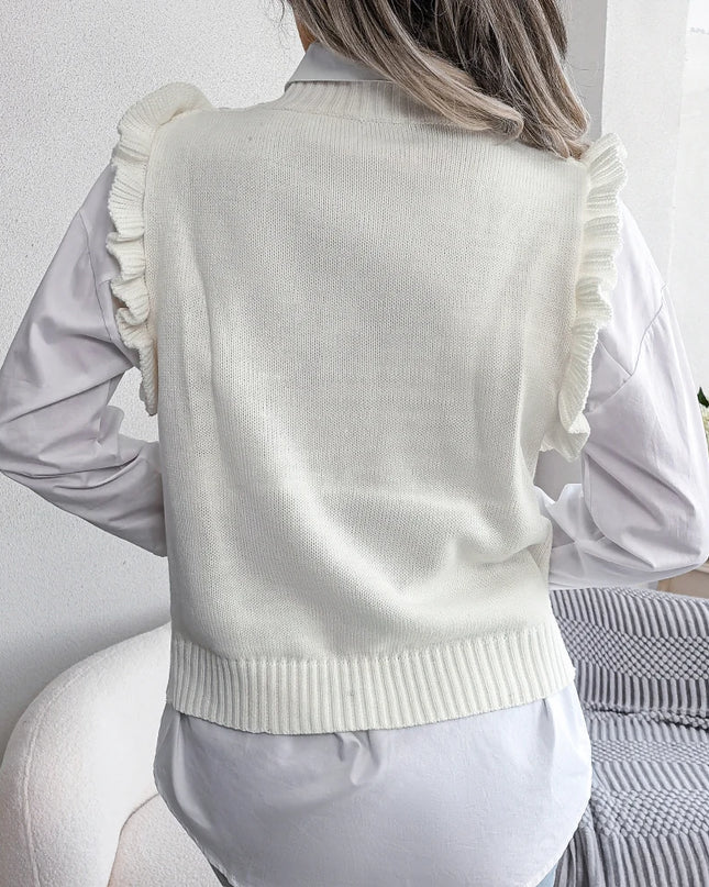 Ruffled Sleeveless Knit Vest