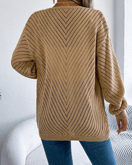 Hollow Out Lantern Sleeve Knit Cardigan
