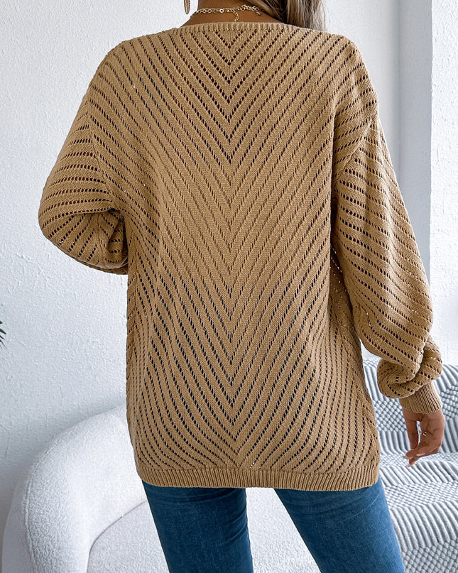 Hollow Out Lantern Sleeve Knit Cardigan