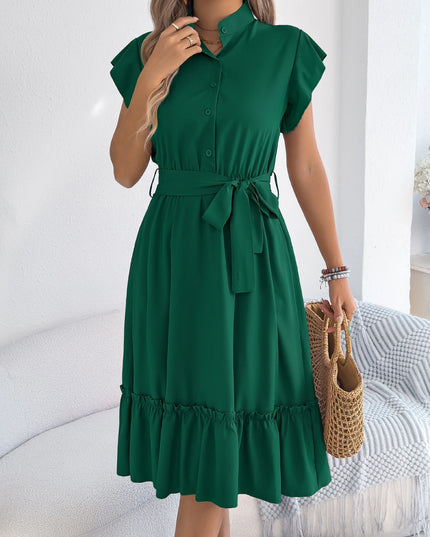 Ruffle Edge Belted Dress