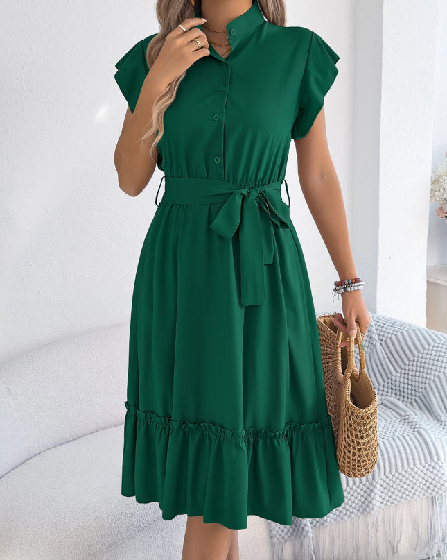 Ruffle Edge Belted Dress