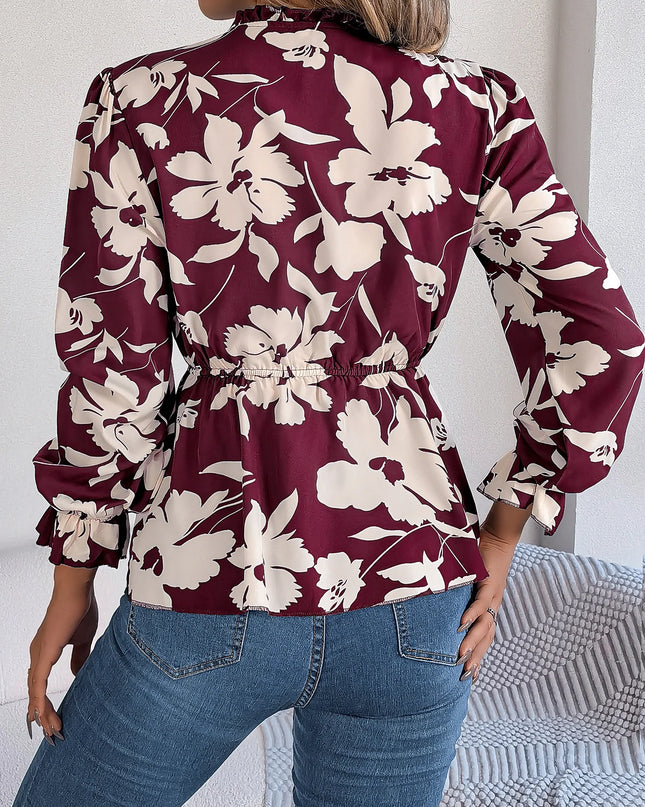 Lace-Up Floral Chiffon Top
