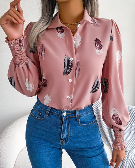 Feather Print Long Sleeve Shirt
