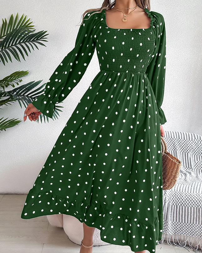 Polka Dot Square Neck Long Dress