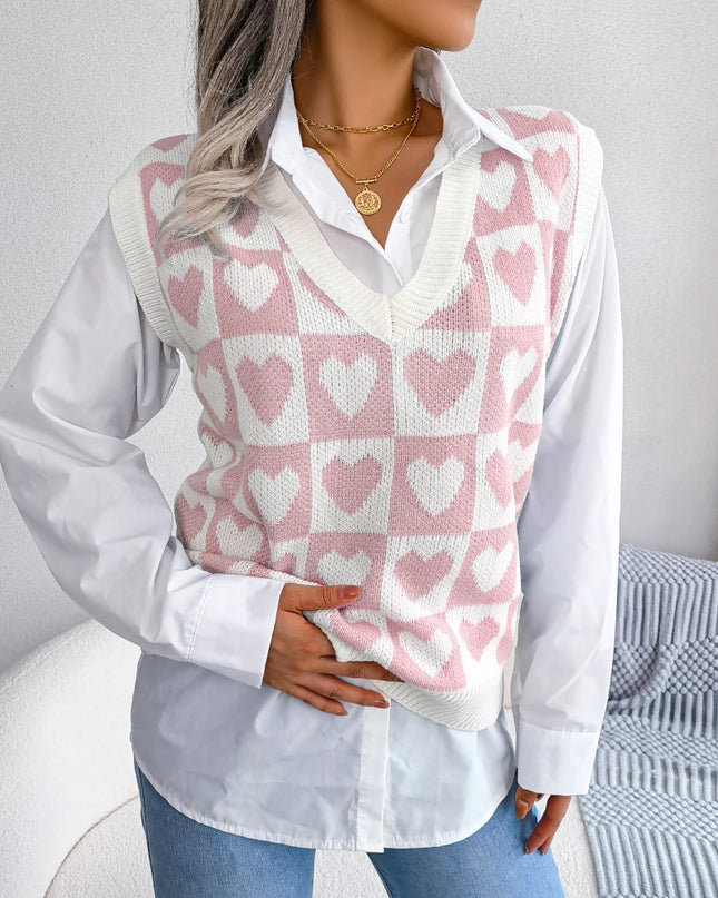 Heart Pattern Sleeveless Sweater Vest