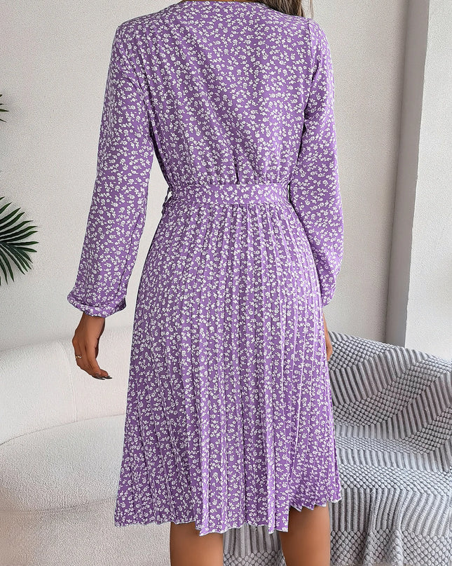 Lace Up Lantern Sleeve Floral Dress