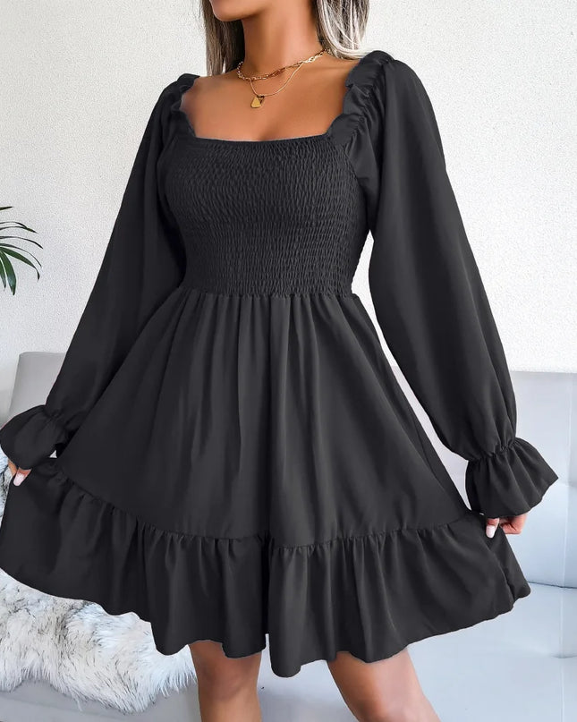 Flared Ruffled Square Neck Dress