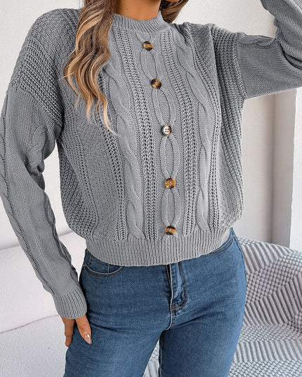 Buttons Long Sleeve Knit Pullover
