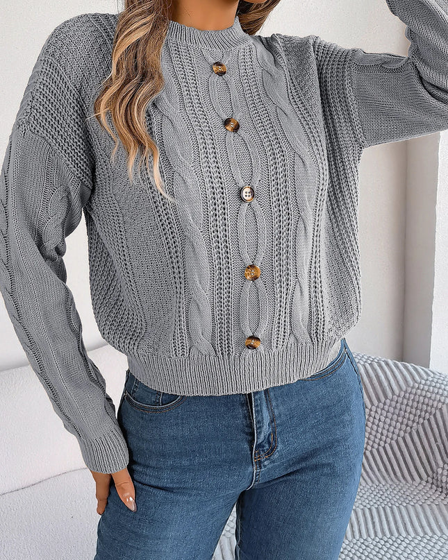 Buttons Long Sleeve Knit Pullover