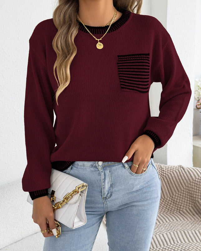 Color Block Striped Knit Sweater