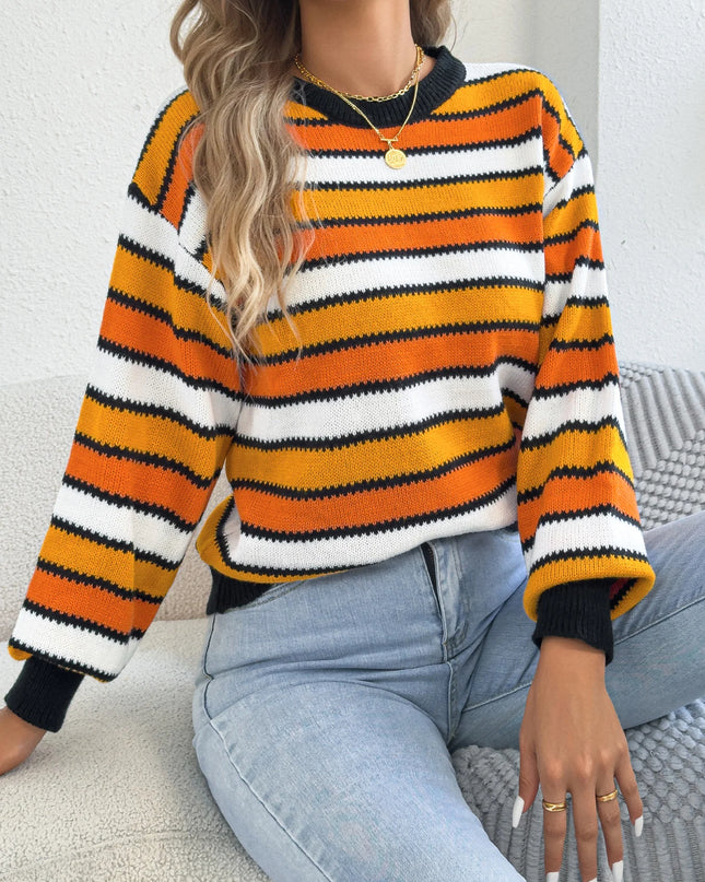 Contrast Color Striped Knit Sweater