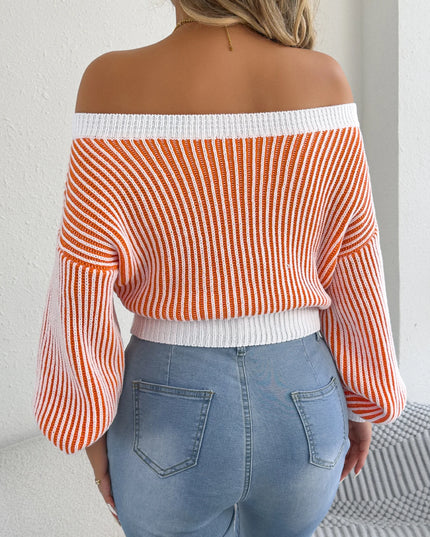Off Shoulder Stripe Knit Sweater