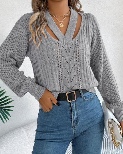 V Neck Hollow Out Pullover Sweater