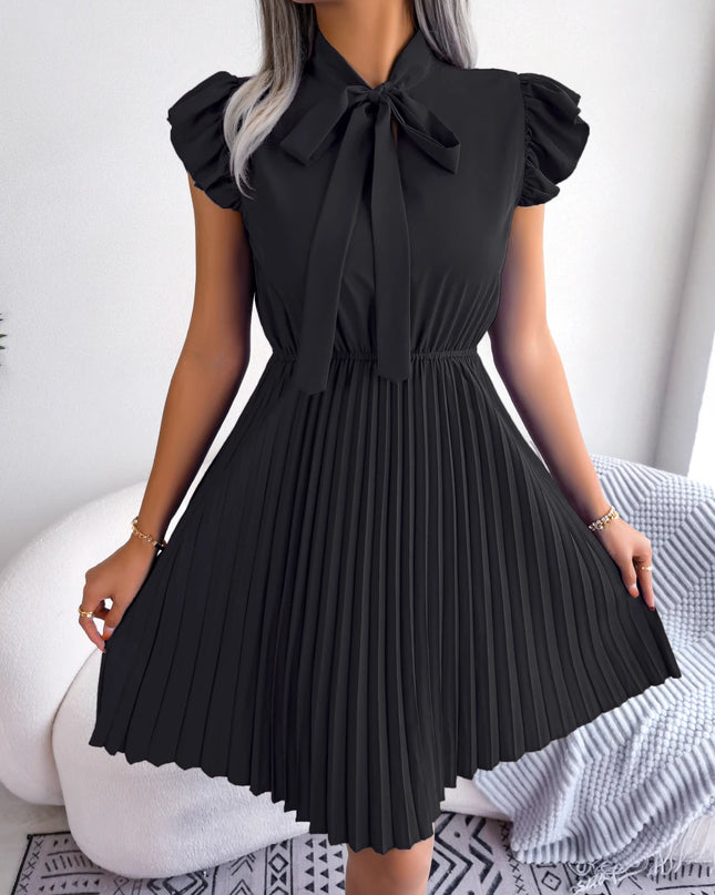 Bow Slim Waist Pleated Dress