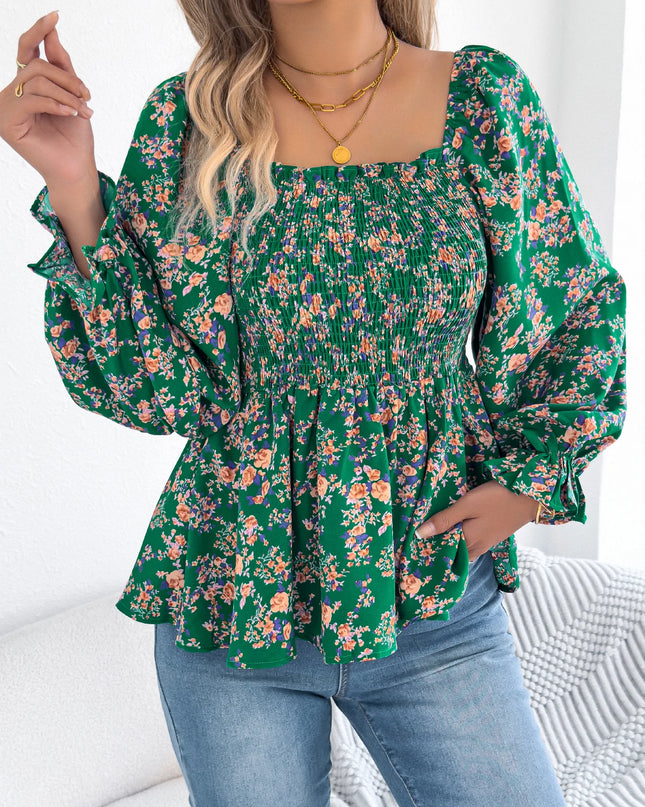 Floral Print Ruffled Chiffon Shirt