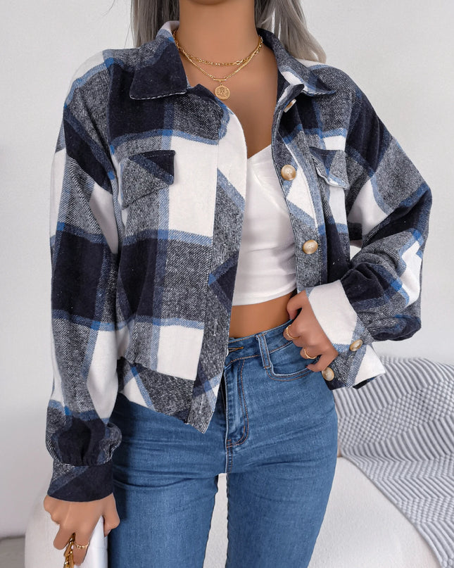 Plaid Woolen Lantern Sleeve Coat