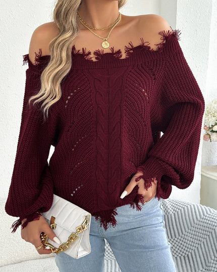 Slash Neck Tassel Sweater