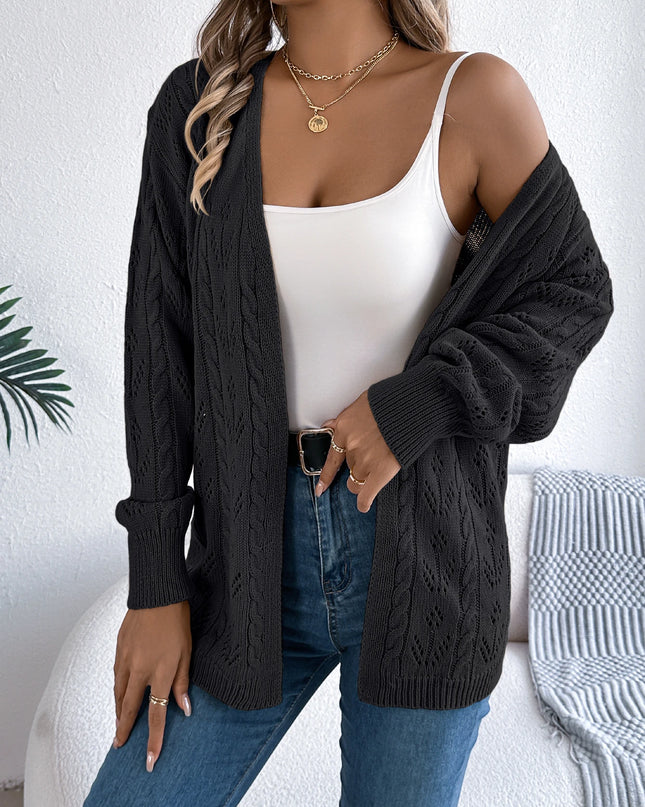 Hollow Out Lantern Sleeve Knit Cardigan