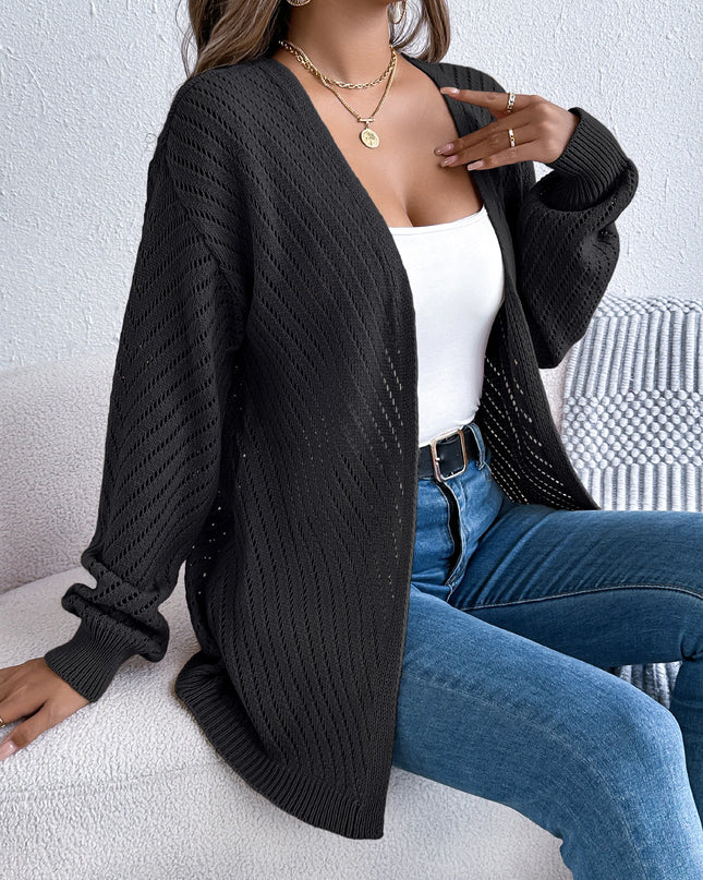 Hollow Out Lantern Sleeve Knit Cardigan