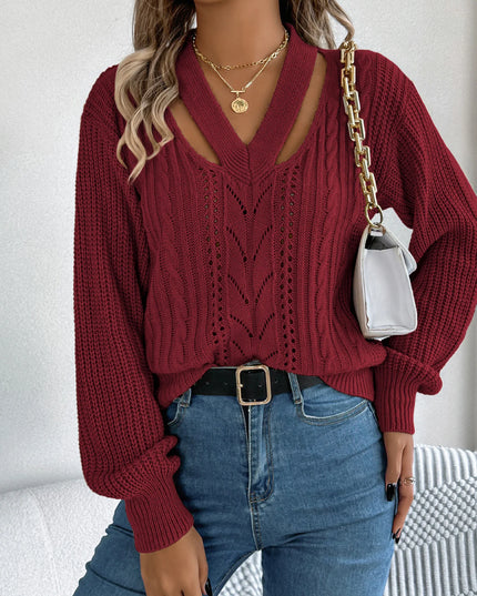 V Neck Hollow Out Pullover Sweater