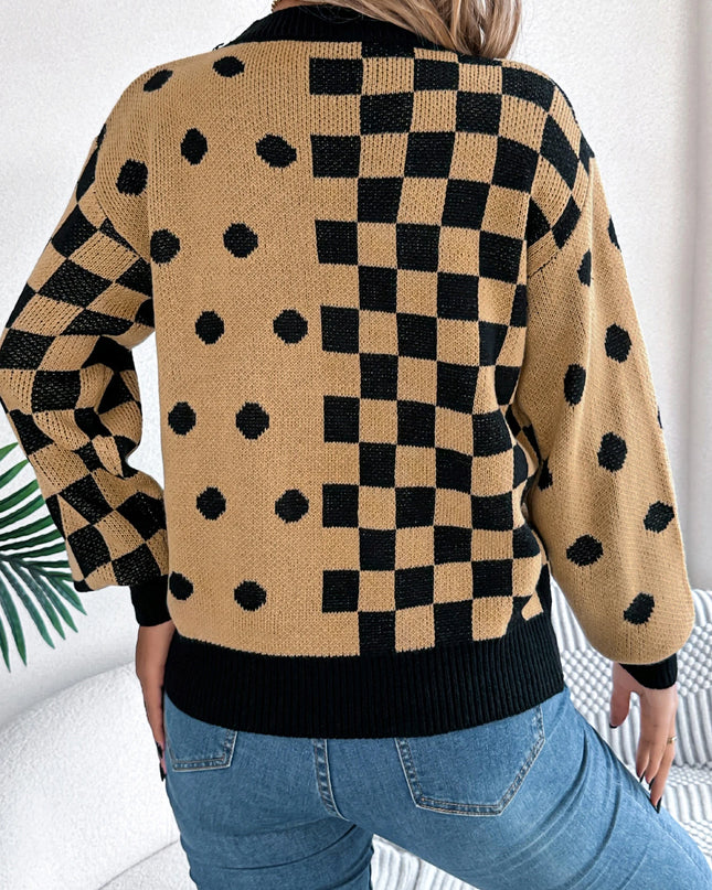 Grid Dot Long Sleeve Pullover