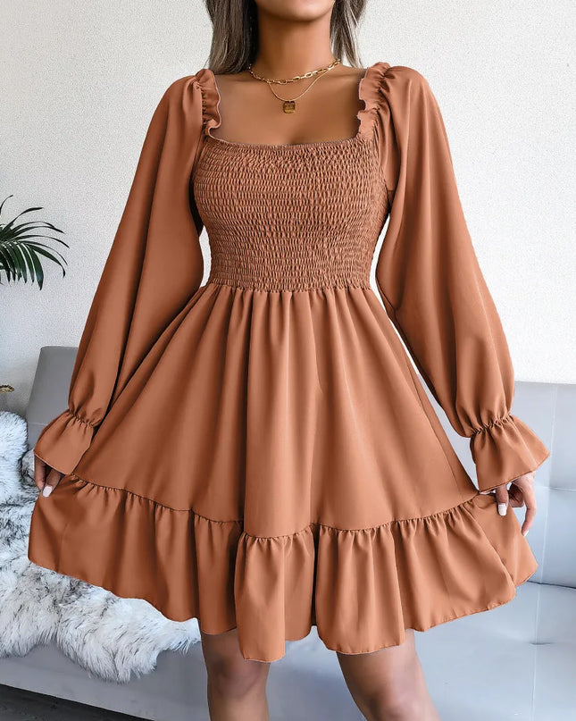 Flared Ruffled Square Neck Dress