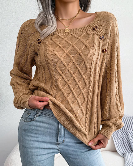Square Collar Button Knit Pullover