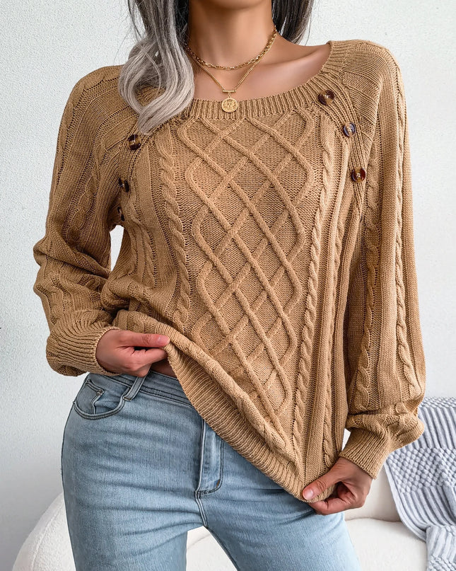 Women Square-Neck Button Knit Sweater