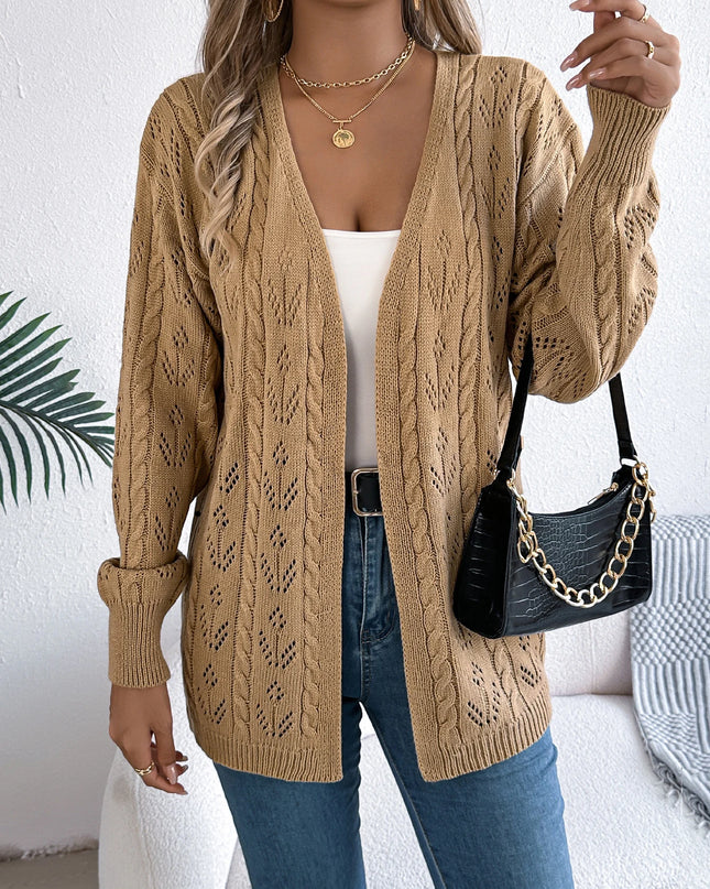 Hollow Out Lantern Sleeve Knit Cardigan