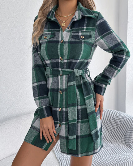 Plaid Belted Jacket Dress