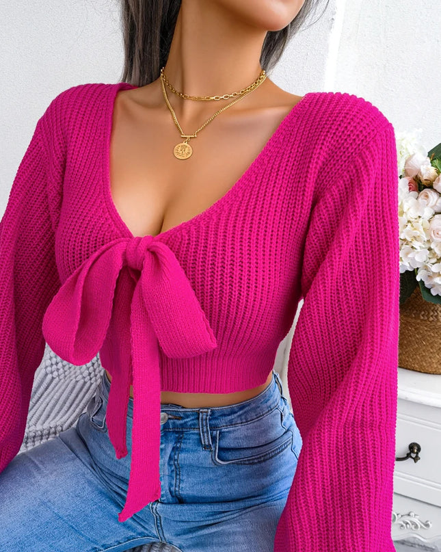 Bow Long Sleeve Knit Crop Top