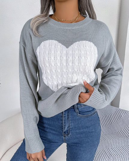 Heart Pattern Pullover Sweater