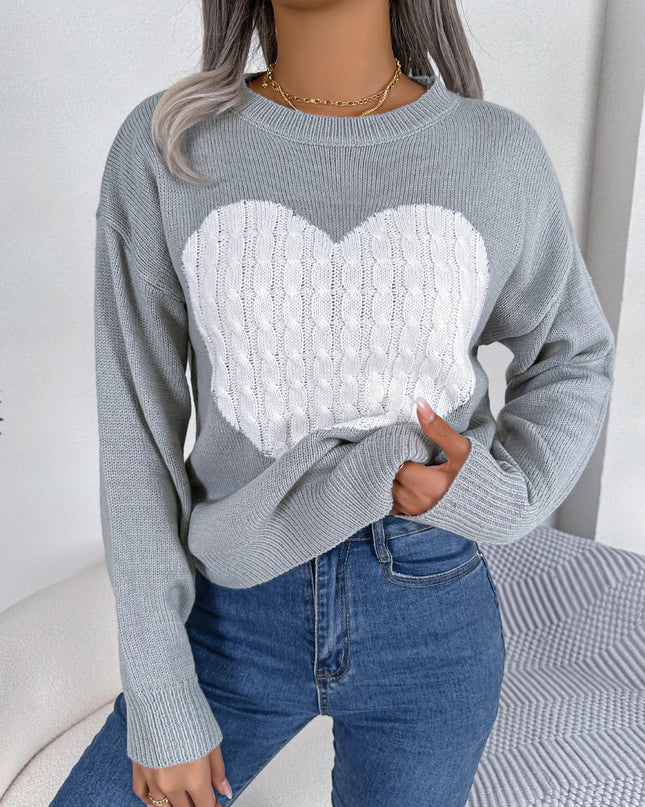 Heart Pattern Pullover Sweater