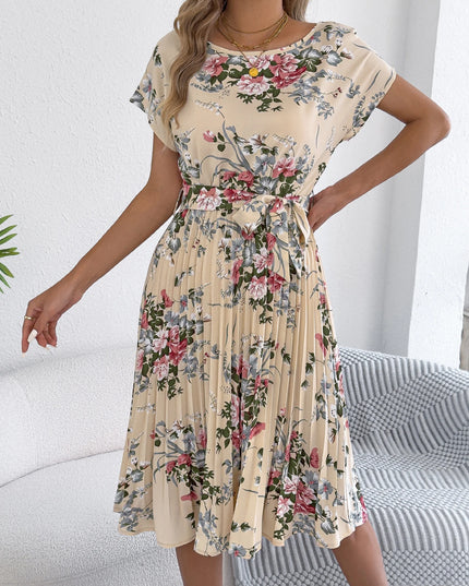 Floral Lace-Up Short Sleeve Dress