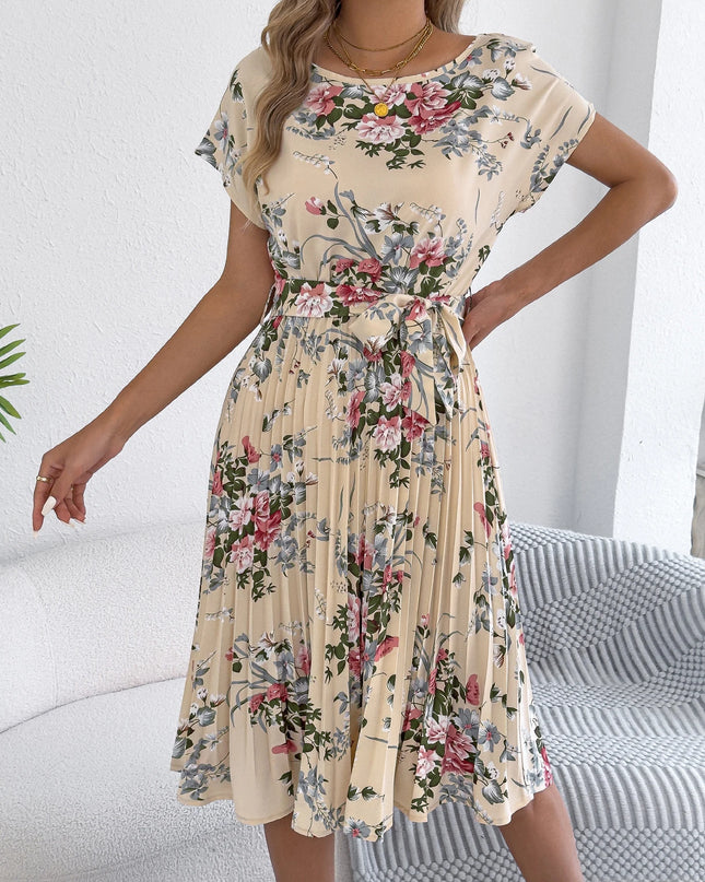 Floral Lace-Up Short Sleeve Dress