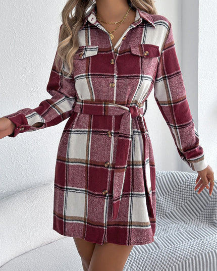 Plaid Jacket Dress with Belt