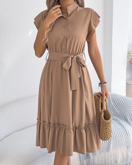 Ruffle Edge Belted Dress