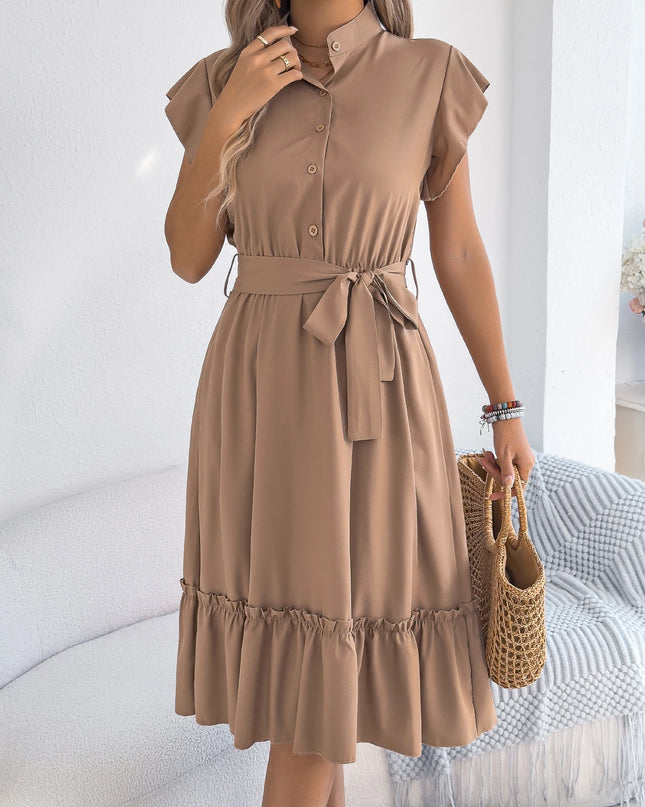 Ruffle Edge Belted Dress