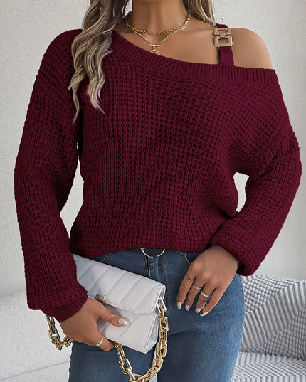 Off Shoulder Metal Buckle Sweater