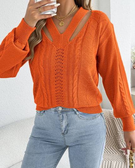 Hollow Out Twist Lantern Sleeve Knit Sweater