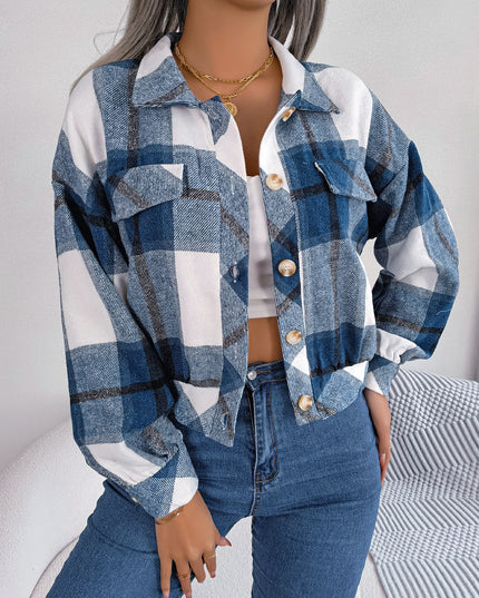 Plaid Woolen Lantern Sleeve Coat