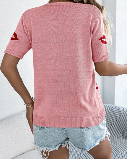 Contrast Lace-Up Short Sleeve Top