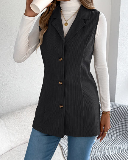 Corduroy Sleeveless Lapel Coat