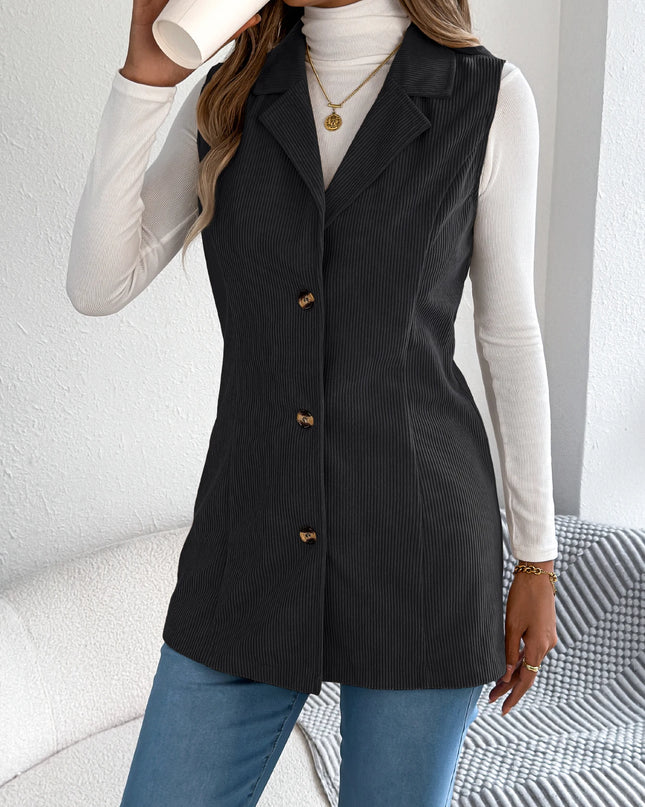 Corduroy Sleeveless Lapel Coat