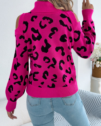 Off-Shoulder Leopard Knit Sweater